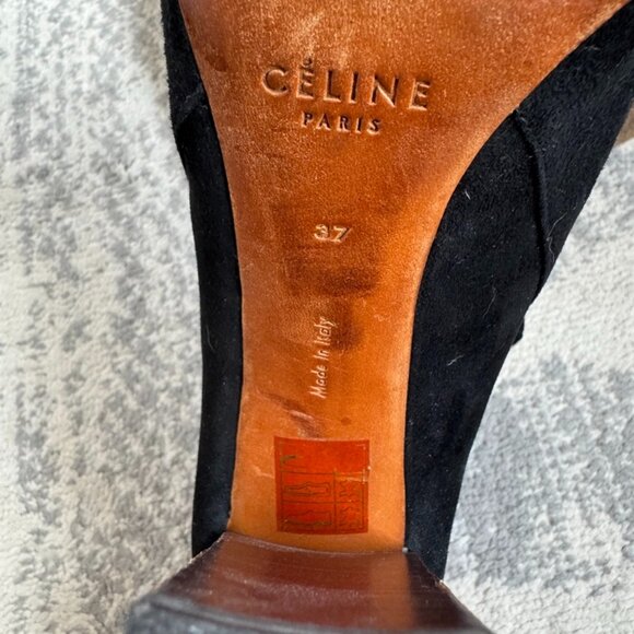 Celine Black Cutout Suede High Wooden Heel Phoebe Philo Era - Picture 12 of 12